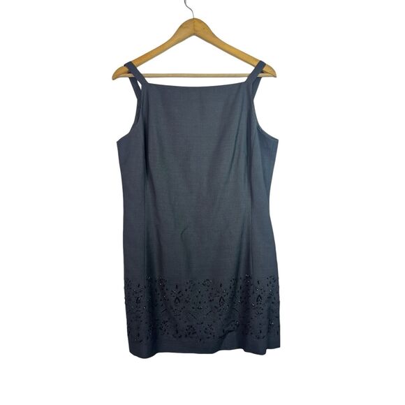 Vintage Emanuel Ungaro Black Sheath Square Neck Bead Black Dress Size 6 - Picture 1 of 11